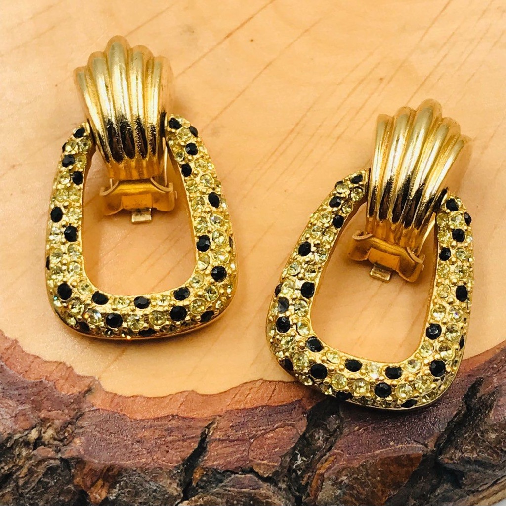 Christian Dior Vintage 80s Diamante Pave Crystal Door Knocker Clip On Earring